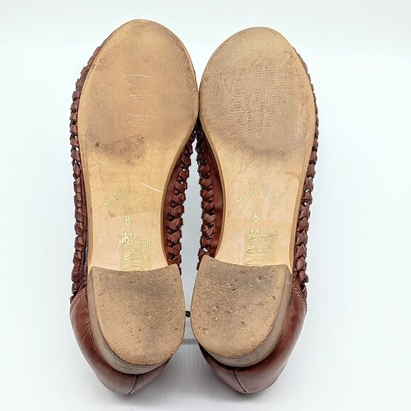 David Tate Handmade Pisa Cognac Italian Leather Woven Flats 8M - Picture 8 of 10